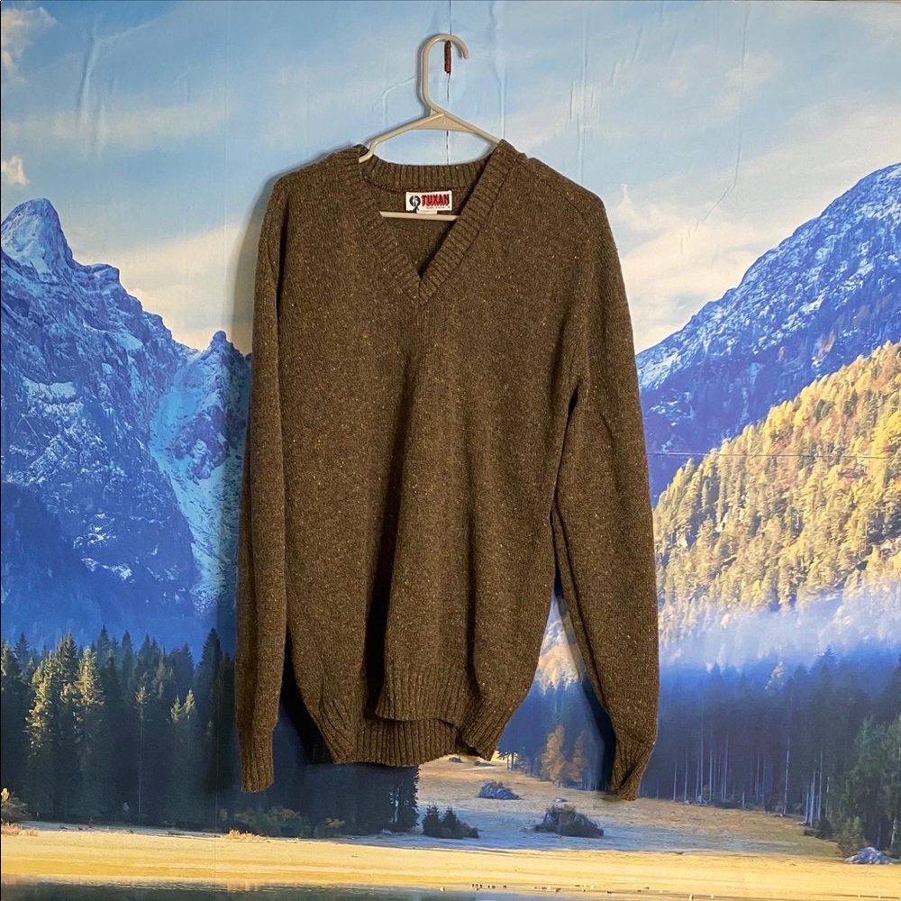Brown Vintage V-Neck Tuxan Wool Sweater
